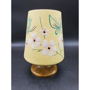 MCM Large Footed Ceramic Yellow Vase with Dogwood Flowers & Butterflies